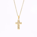 Élégant collier en acier inoxydable doré avec pendentif croix et zircons micro-incrustés - Or N0017