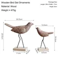 Nordic vintage wooden bird statues set with metal legs and rustic white finish - Two-Piece Set / Natural Wood Color