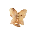 Amber tortoiseshell butterfly hair claw clip with glossy finish and metal spring - Khaki Butterfly 6.5cm