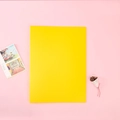 Minimalist bright yellow A4 document folder organizer displayed on a pink background - A4/20 Pages / Solid Yellow