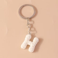 Fashionable white rose alphabet H keychain with silver metal ring for handbags - Letter H