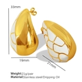 French style drop earrings in gold stainless steel with white oil dripping finish - Gold & White Enamel Color-blocked (EH145)