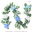 Detail showing 180cm blue and white hydrangea garland with green leaves and pink butterflies - Blue White Hydrangea Garland 1.8m