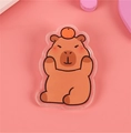 Cute capybara acrylic badge with an orange on head, cartoon accessory for bags - No.2 Capybara