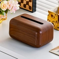 Minimalist dark walnut wood grain tissue box holder for modern home tabletop organization - Flat Type / Walnut Color-Dark Brown