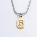 Pendente rettangolare dorato con lettera B e zirconi cubici su catenina a serpente argento - Lettera B / 50cm
