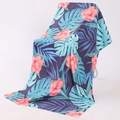Double-sided microfiber beach towel with tropical pink hibiscus and palm leaf prints - X-Dark Blue and Pink Hibiscus Tropical Style