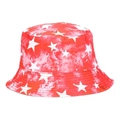 Red tie-dye bucket hat with white star print and classic sun protection outdoor design - Red