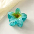 Blue gradient plumeria hair claw clip with realistic yellow center for hair styling - Deep Sea Blue [8cm Large]