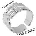 Close-up of adjustable stainless steel ring with 1.2cm width and embossed floral texture - Silver