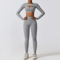 Ensemble de yoga gris 3 pièces avec haut à manches longues ajouré et legging gainant - S / Haut Et Bas / Ensemble 3 Pièces (Soutien-gorge+Shrug+Pantalon) / Gris Rhino