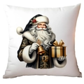 Detail of Christmas pillowcase with Santa Claus illustration in black and gold theme - Black Gold Suit Santa