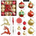 Set di 45 decorazioni natalizie rosse e oro con renne e palline per l'albero - Renna Rosso e Oro