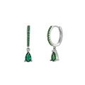 Detail of S925 silver hoop earrings with pear-cut green zircon and hallmark stamp - Green Teardrop Zircon