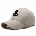 Casquette de baseball beige avec broderie ancre nautique et visière incurvée de profil - Réglable / Poche zippée