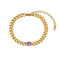 18K gold plated Cuban chain bracelet featuring a purple round zircon and adjustable link - Bracelet-Purple Zirconia