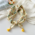 Floral butterfly cotton linen scarf in beige with bright yellow decorative tassels - Colorful Butterfly Yellow (Fringe)