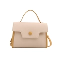 Cream and yellow leather handbag with lychee texture and asymmetrical flap detail - White