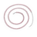 Detailed view of silver tennis necklace with pink rhinestones in a spiral layout - 5mm Silver/Pink Zircon/40cm