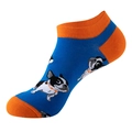 Men's blue and orange crew socks featuring a cute cartoon French Bulldog pattern - Royal Blue Frenchie