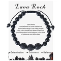 Braided adjustable bracelet with 8mm black matte stone and 3 purple amethyst beads - Lava Rock Bracelet