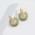 Minimalist gold hoop earrings with green marquise stones and pavé cubic zirconia - Green