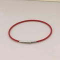 Red 2mm stainless steel wire rope bracelet featuring a polished silver push-button clasp - Red Rope Silver Buckle