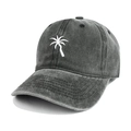 Casquette de baseball en coton gris foncé avec broderie palmier blanc élégant - Réglable / Noir