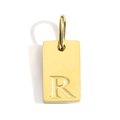 Macro shot of 18k gold plated rectangular pendant with engraved capital letter R - Pendant R (Without Chain)