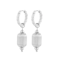 Silver geometric earrings with textured hoop and striped cylindrical pendant for women - Style E Lantern Pendant Hoop (KE108964-KFC)