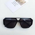 Retro double-bridge square sunglasses in gloss black with modern geometric thick frames - Black and Gray