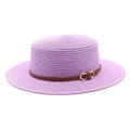 Chapeau de paille violet pour femme avec ruban en cuir marron et boucle dorée élégante - M (56-58cm) / Violet Taro