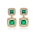 Luxury 18K gold plated square earrings with emerald cut green stone and tiny crystals - Gold Green Zirconia