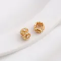 Macro view of 14K gold plated flower spacer bead with zircon inlay for DIY jewelry - 3# Flower Shape / 7x5mm / 14K Gold