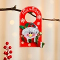 Plush snowman door hanger with Feliz Navidad message and red felt base for Christmas decor - Snowman