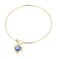 Gold stainless steel neckwire with heart shaped blue crystal stone pendant for women - Gold Deep Blue Heart Style (KN233265-Z)