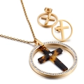 Golden necklace and earring set with crystal rhinestones and tortoise cross pendant - Gold Cross Design (KS52102-K)