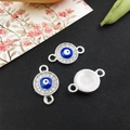 Silver evil eye connector charm with blue center and rhinestones for DIY jewelry making - Bright Silver - Round Evil Eye Connector - 24x12mm