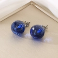 Fashionable titanium steel stud earrings with dark blue multifaceted crystal glass ball - 10mm / Steel Base Blue Faceted Crystal (KE116383-K)