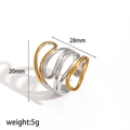 Detail showing irregular gold and silver steel ring dimensions 28mm by 20mm and 5g weight - Multi-layer Crossover Wave Style
