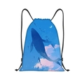 Close-up of whale and starry sky print on durable oxford drawstring backpack bag - Whale Moon Starry Sky Style (jiayingskd42)