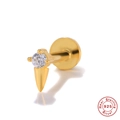 Macro detail of S925 sterling silver gold flower stud with crystal and cone design - Single Gold-Spike Single Zircon