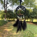 Tree of Life dreamcatcher pendant with black feathers and stones for car decor - Obsidian