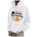 White fleece hoodie with Happy Thanksgiving pumpkin print and drawstring hood for men - S / White Happy Thanksgiving (33)