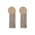 Elegant gold round disc earrings with long chain fringe tassel in minimalist style - Round Tassel Earrings (ES2361-4)