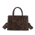 Vintage dark brown textured leather tote bag with wide shoulder strap and dual handles - Brown