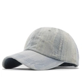 Distressed vintage light blue denim baseball cap with frayed texture and curved brim - Adjustable / Light Blue