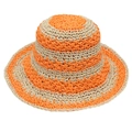 Detail of hand-woven straw hat featuring bright orange and beige colorful stripes - Orange and Beige Striped Style (小圆圈01色)
