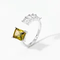 Adjustable silver steel ring with olive green and clear zircon in a modern design - Silver + Green Zircon (PBJ464)