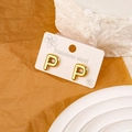 Elegant gold plated stainless steel stud earrings featuring a minimalist letter P design - Letter P